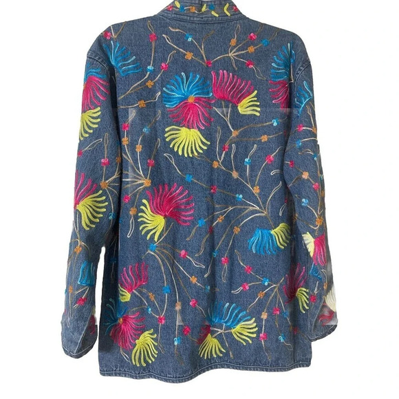 Vintage 90s New Direction Embroidered Denim Jacket Floral Women's M VGC (F6) - Picture 5 of 6